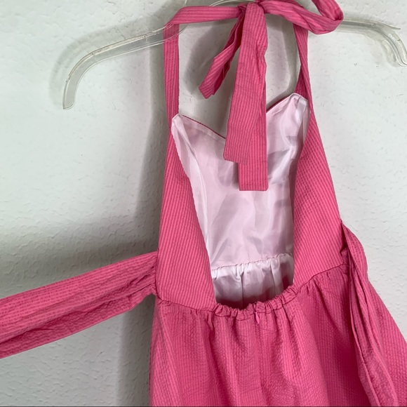 Lauren James Pink Seersucker Halter Dress XS H316 G3 - Picture 6 of 12